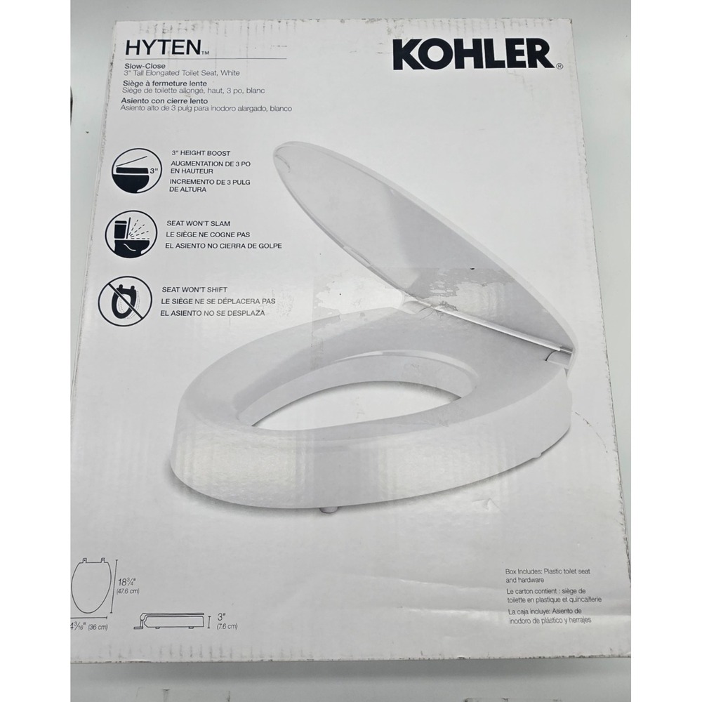 Kohler 25875-0 Hyten 3" Elevated Elongated Toilet Seat Quiet Close White Senior
